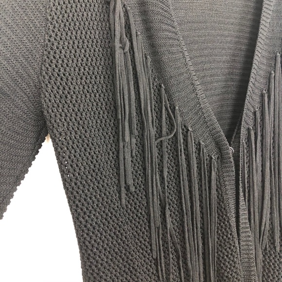 Sandro Paris Black Thin Knit Cardigan Fringe - Picture 3 of 9